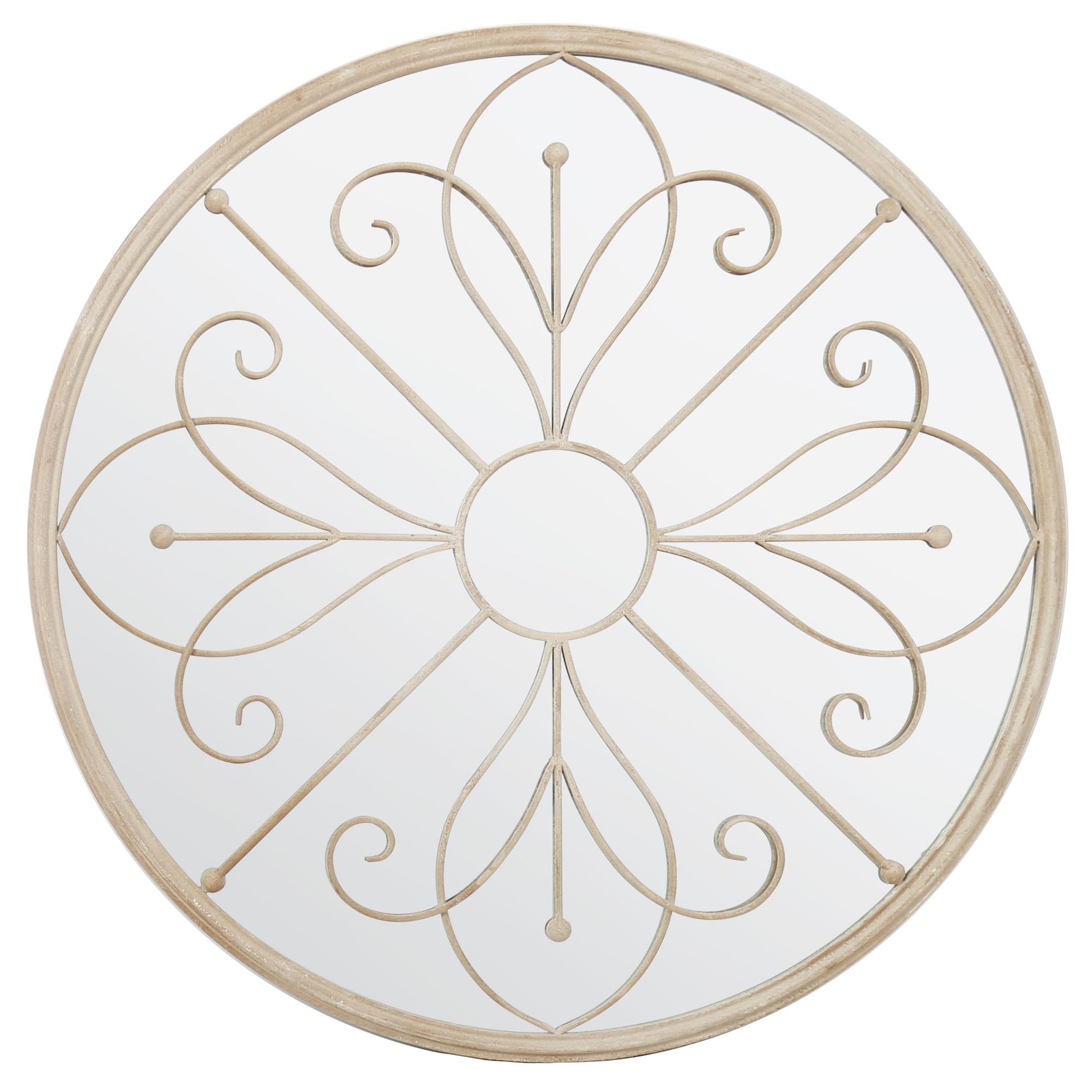 Cream 90cm x 90cm Round Metal Garden Mirror - Summer Orchid Design-1