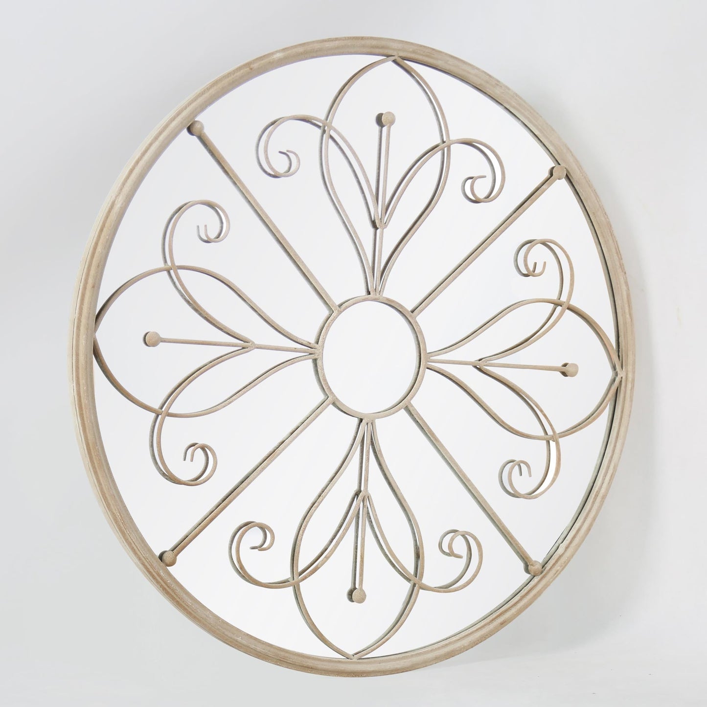 Cream 90cm x 90cm Round Metal Garden Mirror - Summer Orchid Design-2