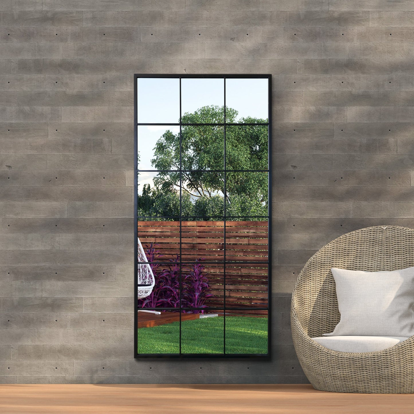 Genestra - Contemporary Black Wall Mirror with Garden Design 69" X 33" (174CM X 85CM)-9