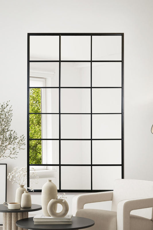 The Fenestra - Sleek Black Leaning Wall Mirror 79" x 47" (200CM x 120CM)-1