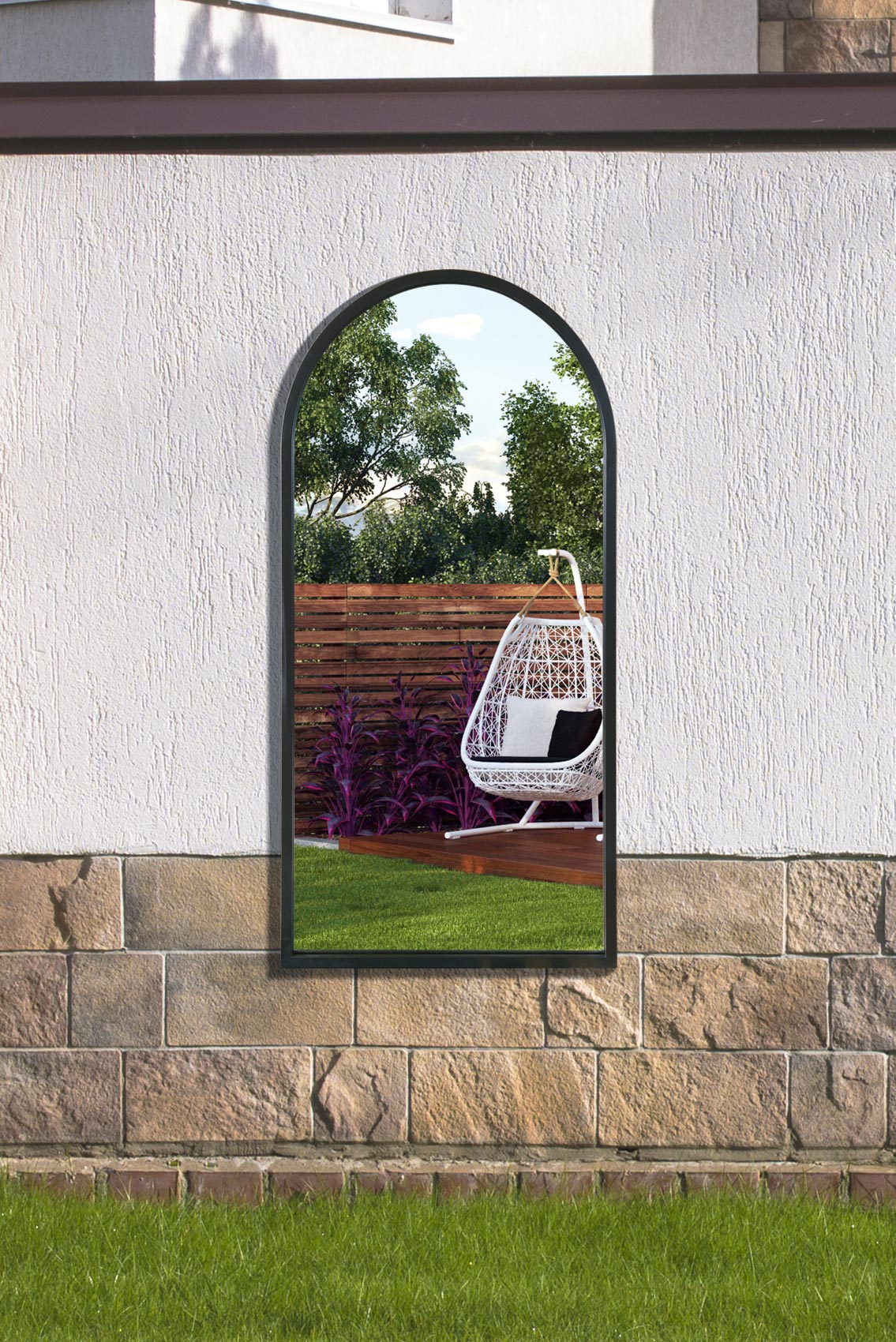 The Arched Elegance - 47" X 23.5" (120CM X 60CM) Black Metal Framed Garden Mirror-7