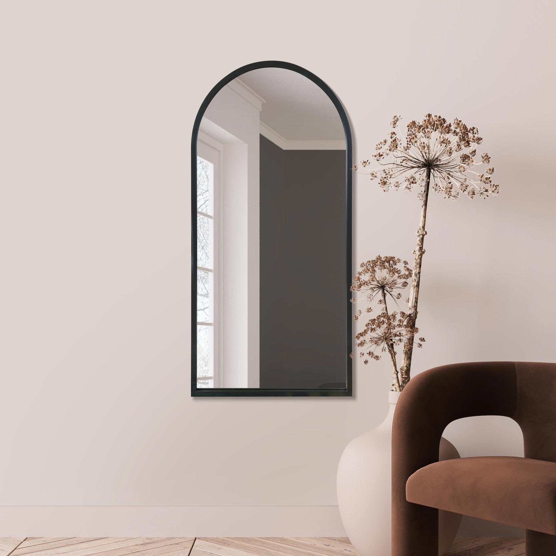 The Arched Elegance - Black Metal Framed Wall Mirror 47" X 23.5" (120CM X 60CM)-2