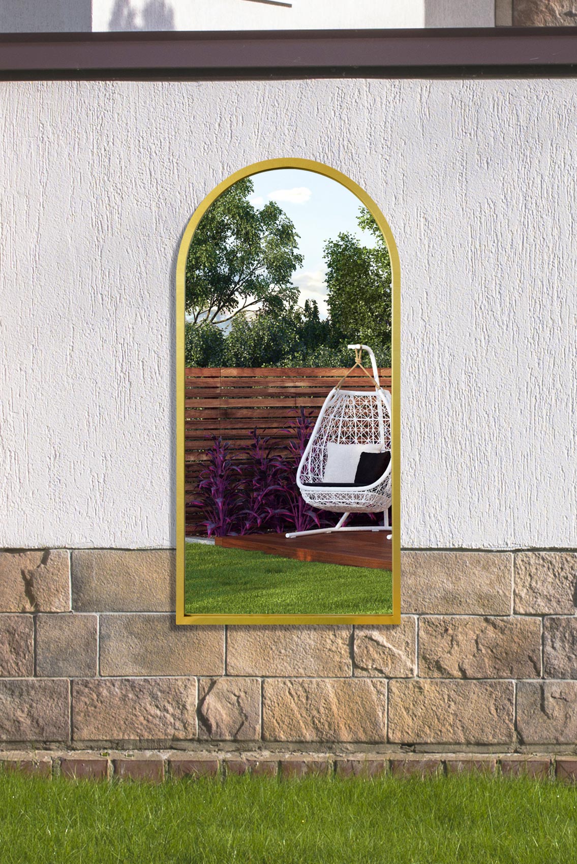 The Arcadia - Elegant Gold Arched Garden Wall Mirror 47" X 23.5" (120CM X 60CM)-1