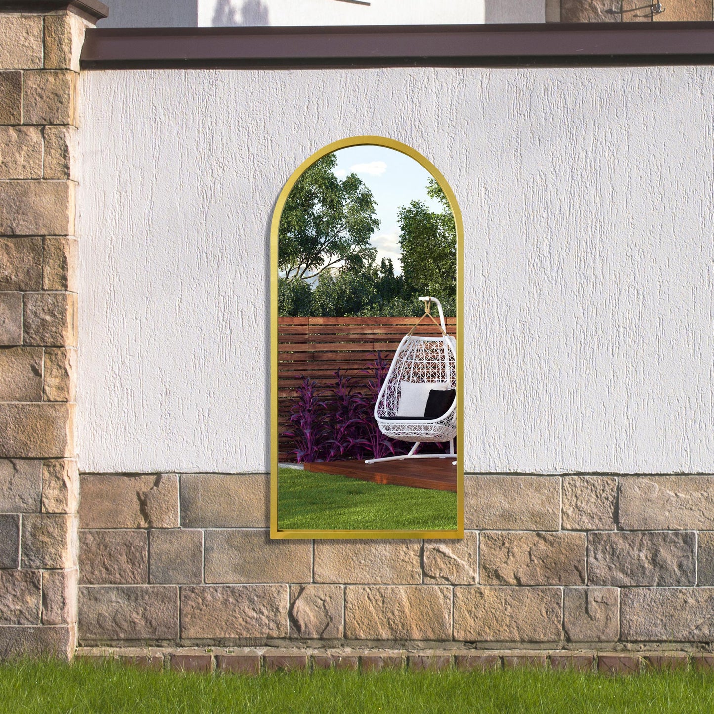 The Arcadia - Elegant Gold Arched Garden Wall Mirror 47" X 23.5" (120CM X 60CM)-8