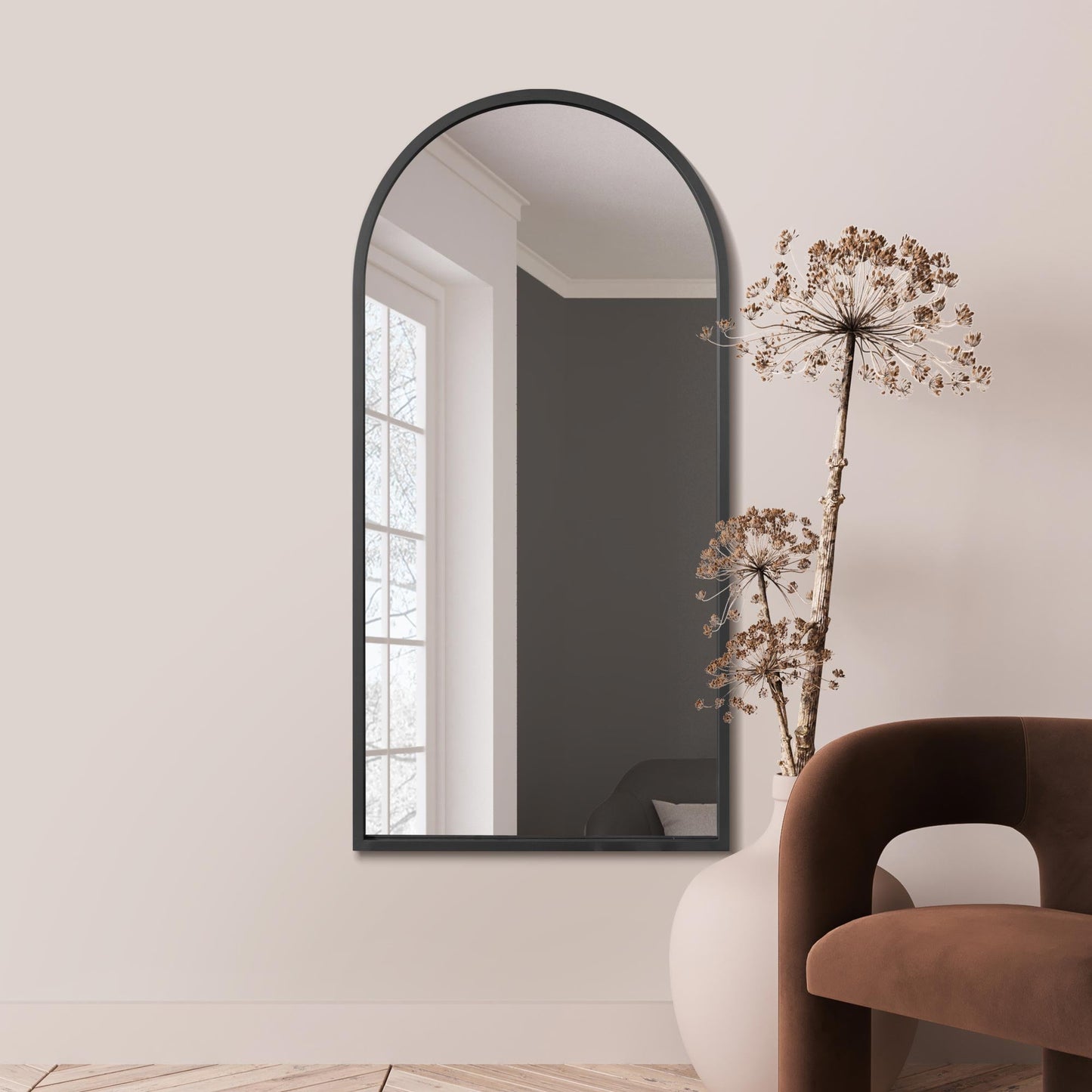 The Arcus - Elegant Black Arched Leaner/Walled Mirror 55" x 27.5" (140CM x 70CM)-2