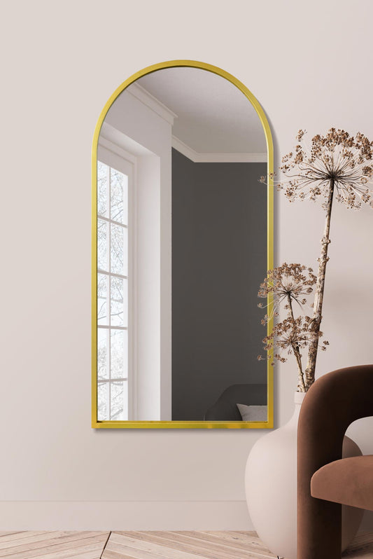 The Elegance - Gold Arched Leaning Wall Mirror 55" X 27.5" (140CM X 70CM)-1