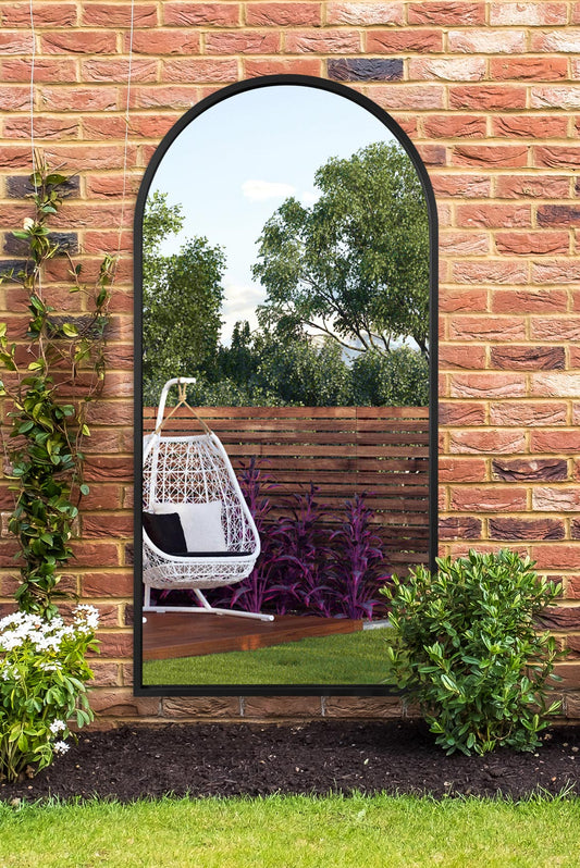 The Arched Elegance - 63" X 31" (160CM X 80CM) Black Metal Framed Garden Wall Mirror-1