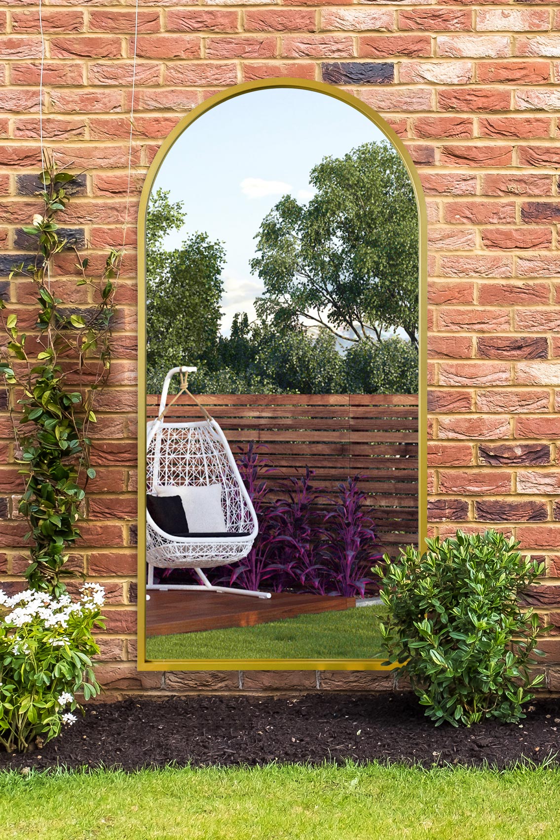 The Arcus Elegance - 63" X 31" (160CM X 80CM) Gold Framed Arched Outdoor Mirror-1