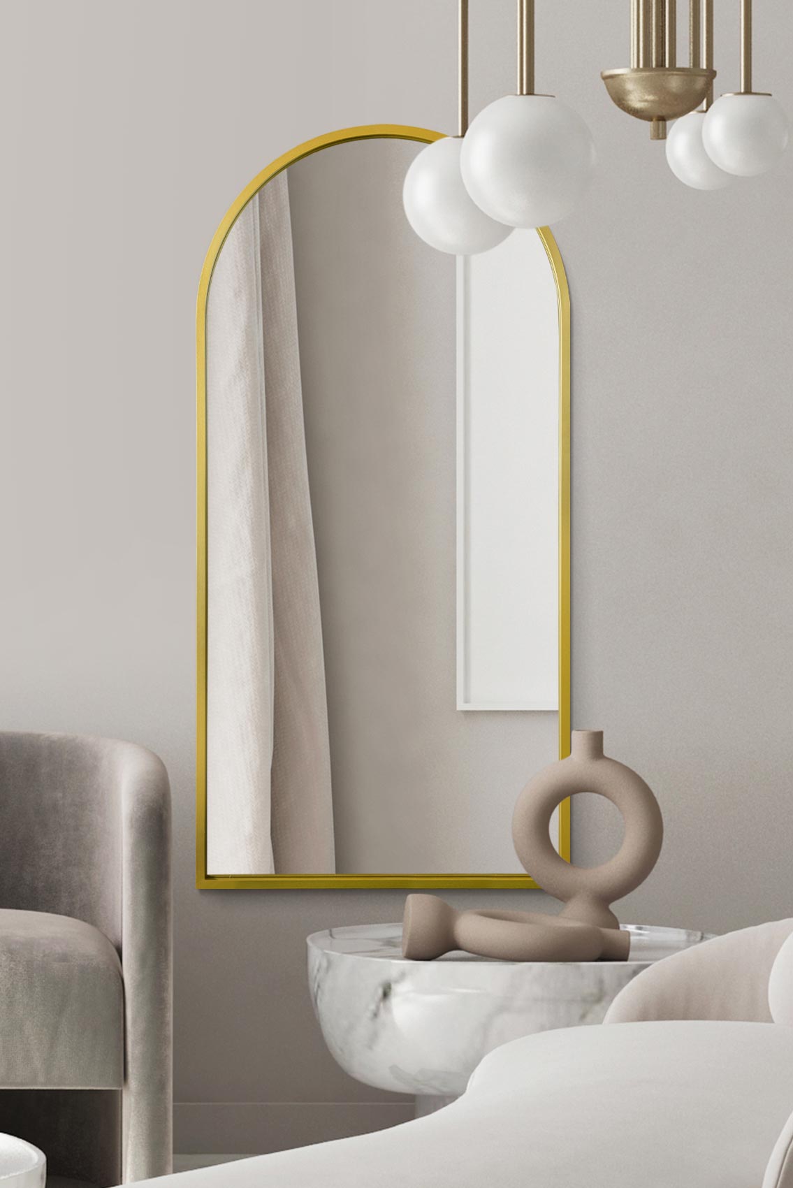 The Aurelia - Elegant Gold Arched Leaner/Walled Mirror 63" X 31" (160CM X 80CM)-1