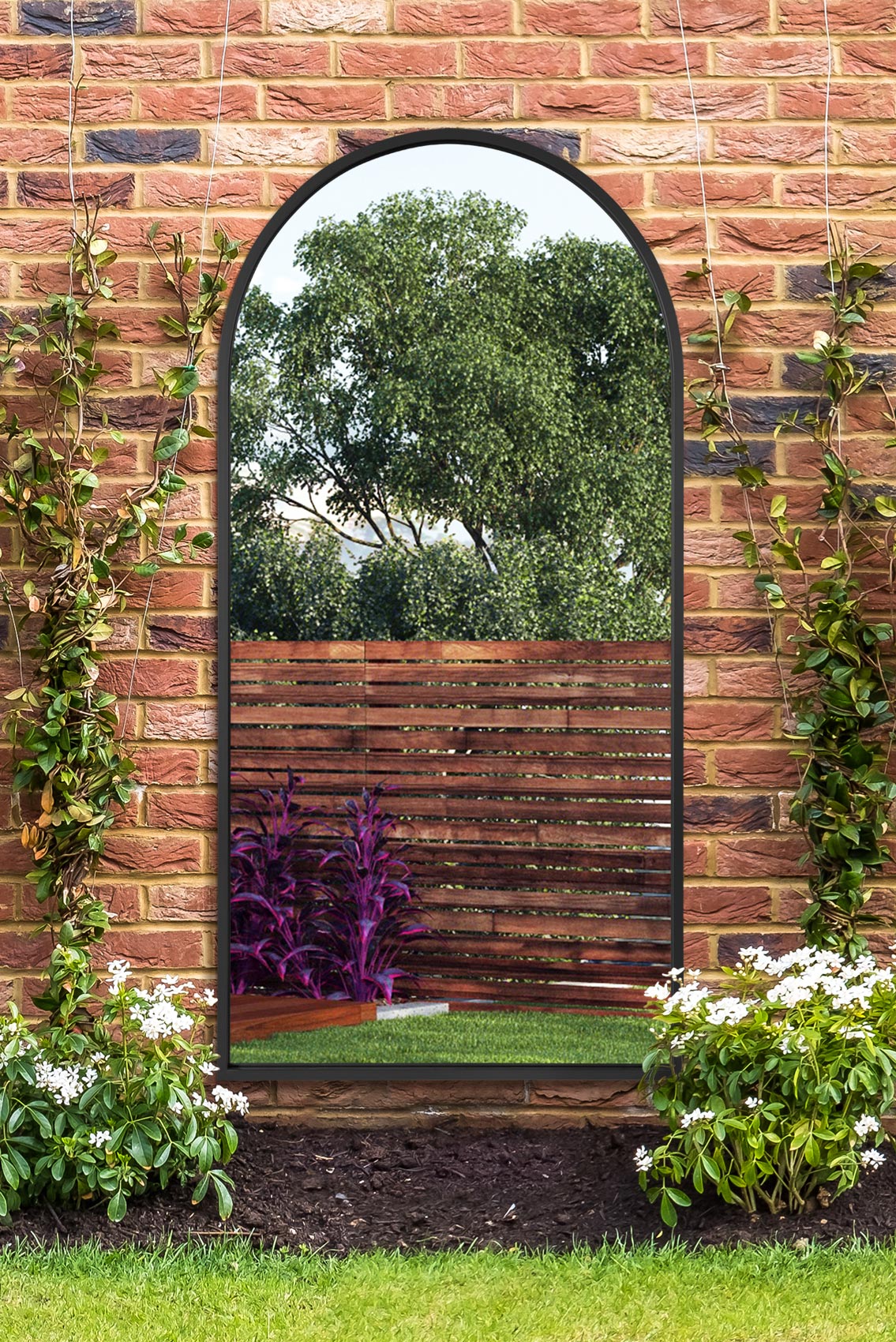 The Arched Elegance - Black Framed Garden Wall Mirror 71" X 35" (180CM X 90CM)-1