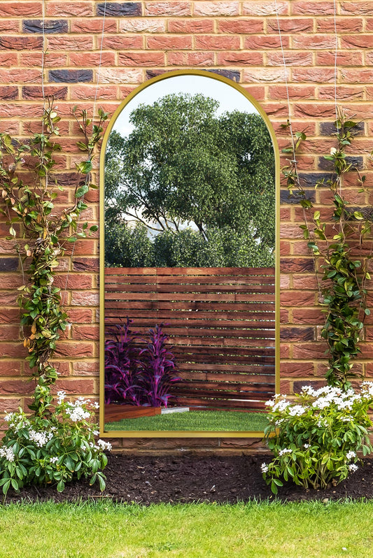 The Arcadia - Elegant Gold Arched Garden Wall Mirror 71" X 35" (180CM X 90CM)-1