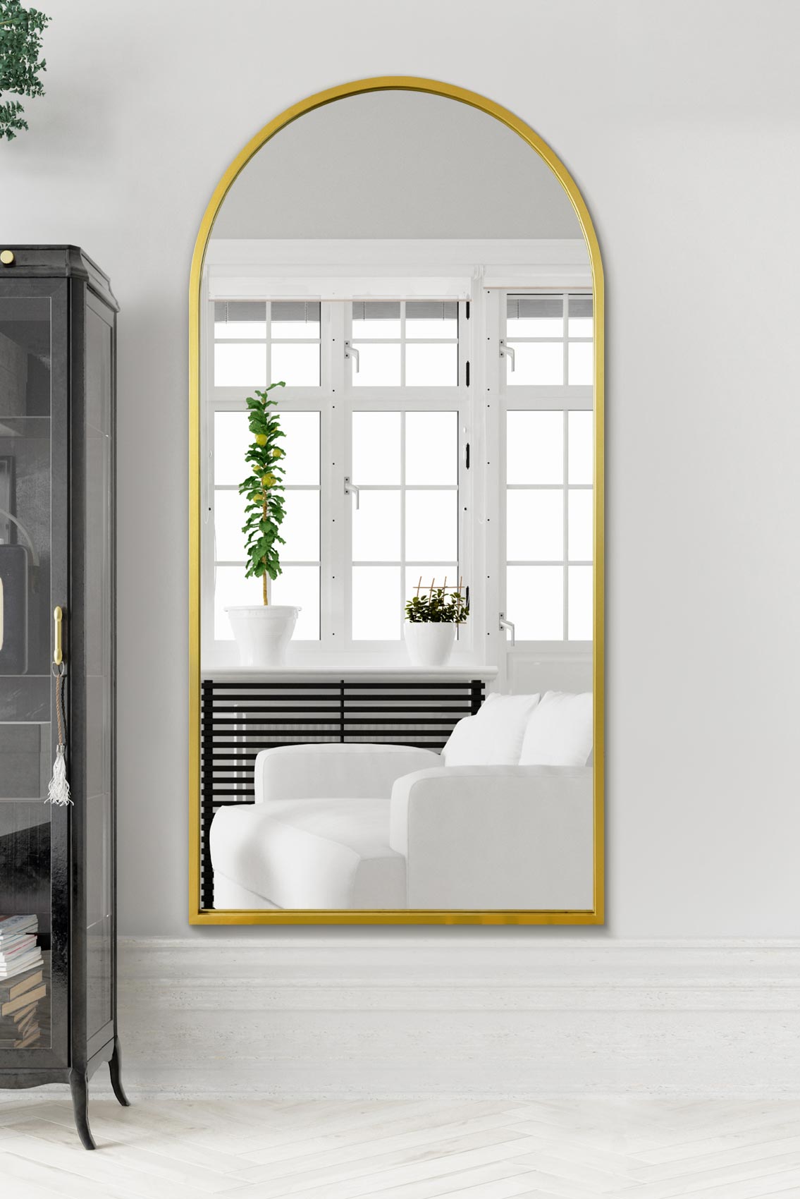 The Arcus Elegance - 71" X 35" (180CM X 90CM) Gold Framed Arched Leaning Wall Mirror-1