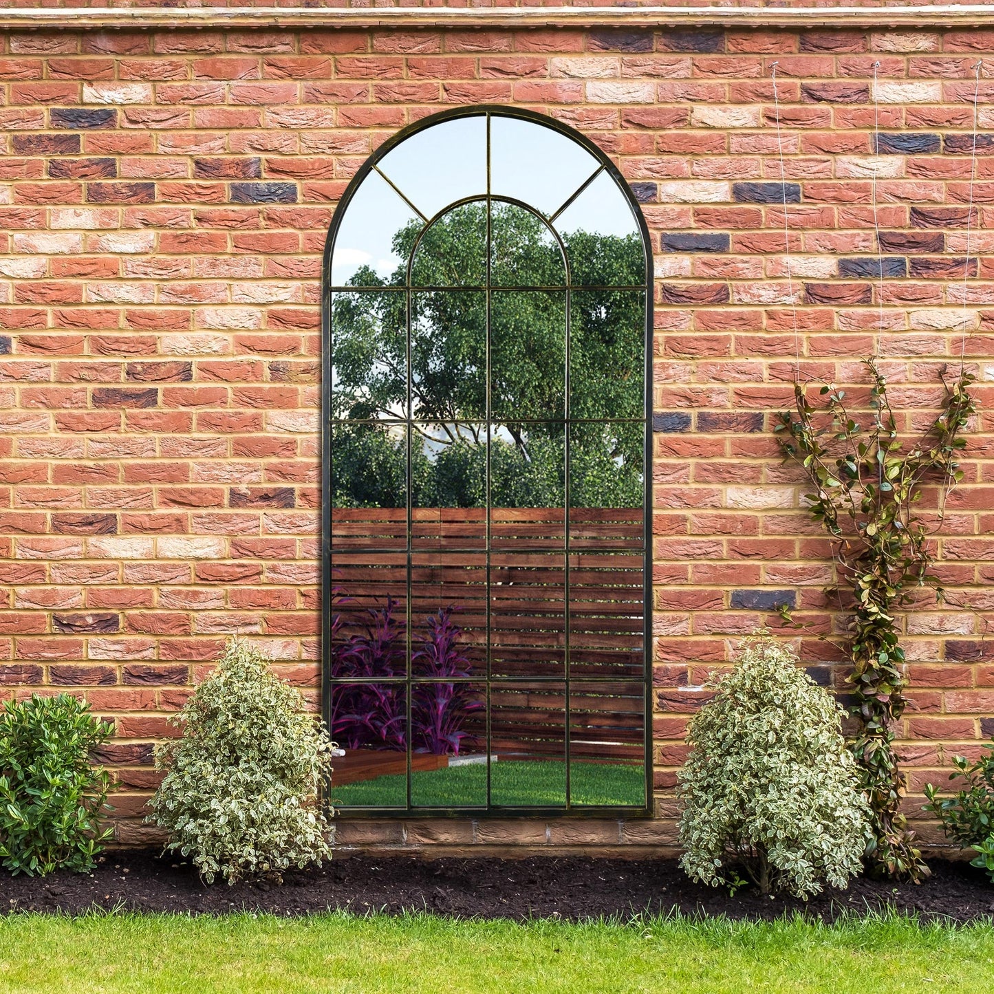 The Arcus - Vintage Black Framed Arched Garden Mirror 71"x33.5" (180x85CM)-8