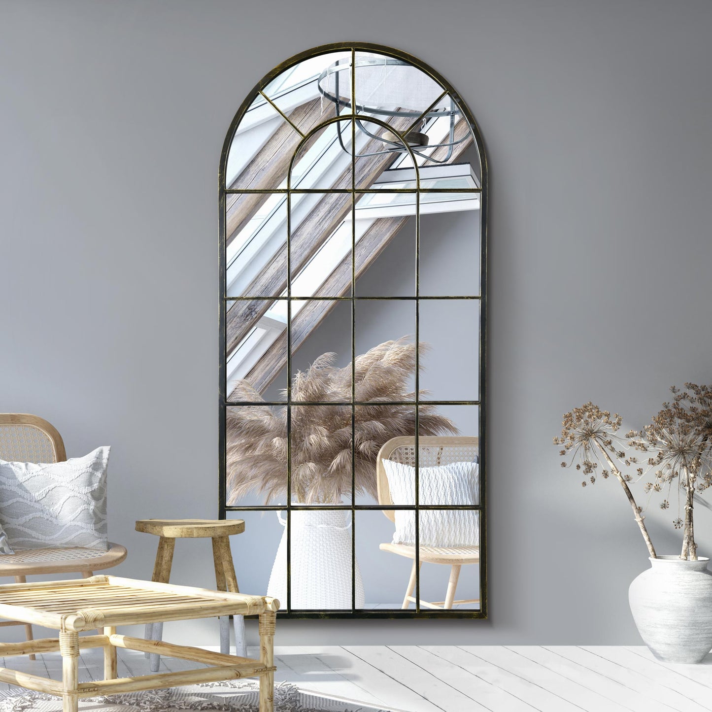 The Vintage Elegance - Arched Antique Black Leaning/Walled Mirror 71" X 33.5" (180x85CM)-2