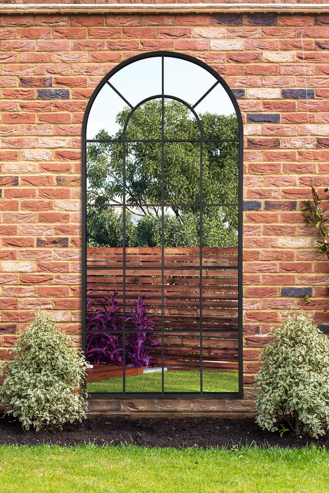 Arched Garden Reflection - Black Framed Window Mirror 71" x 33.5" (180x85CM)-1