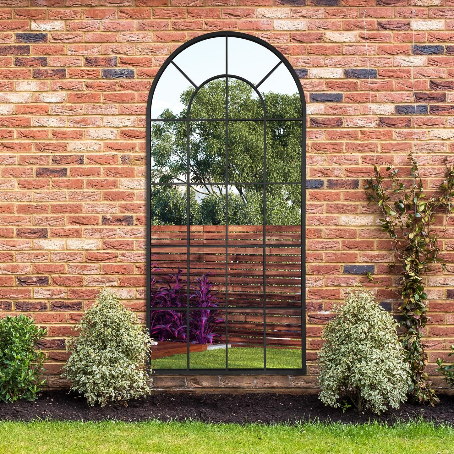 Arched Garden Reflection - Black Framed Window Mirror 71" x 33.5" (180x85CM)-8