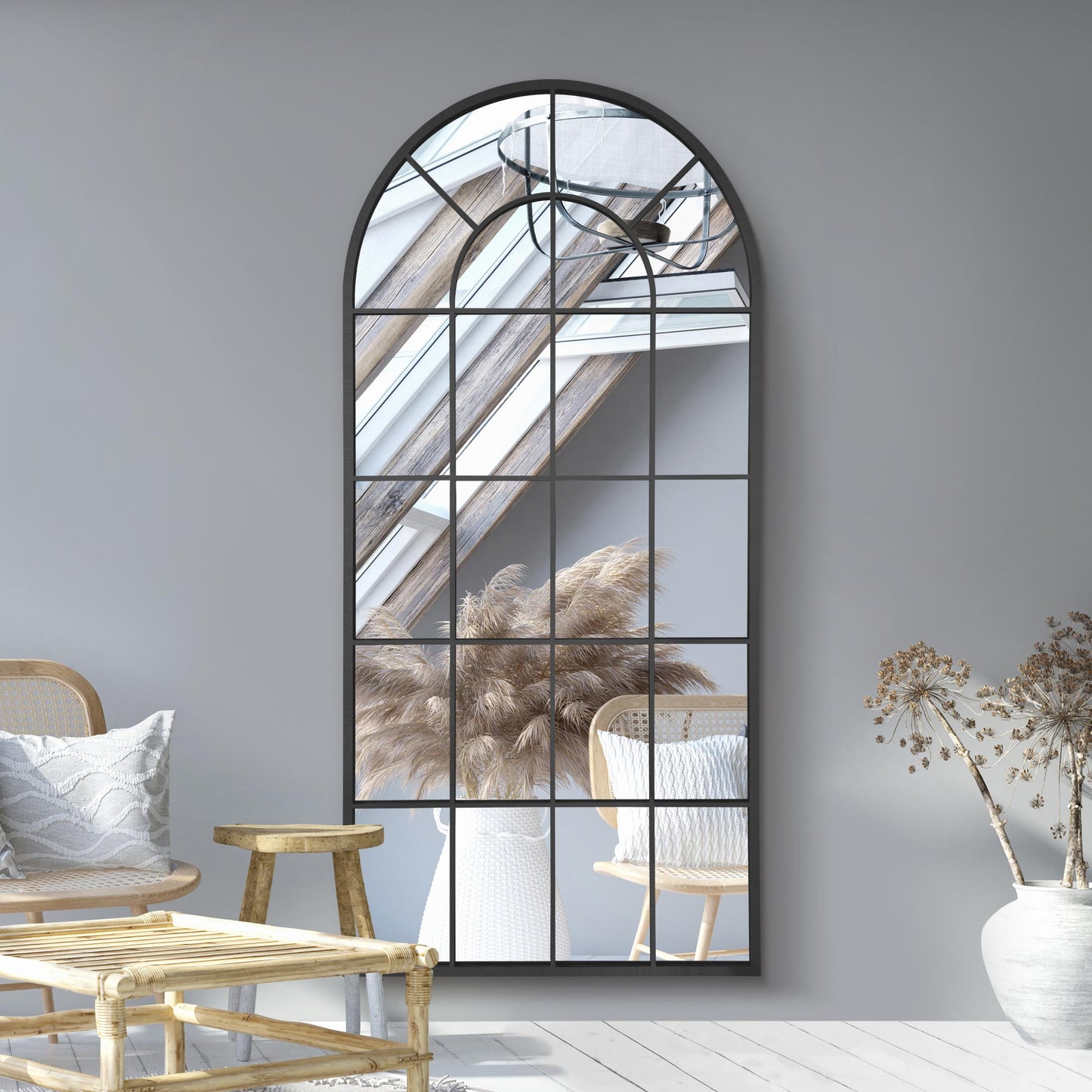 The Arcus - 71" x 33.5" (180x85CM) Elegant Black Framed Arched Leaning/Walled Mirror-2