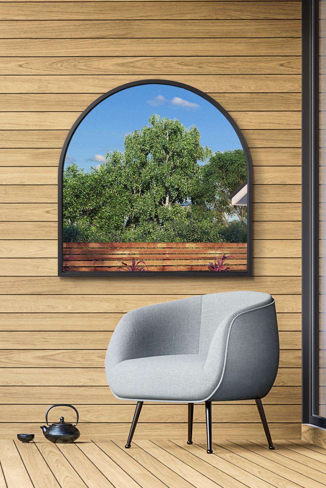 The Horizon - 39" X 39" (100CM X 100CM) Black Metal Arched Leaning Garden Mirror-1