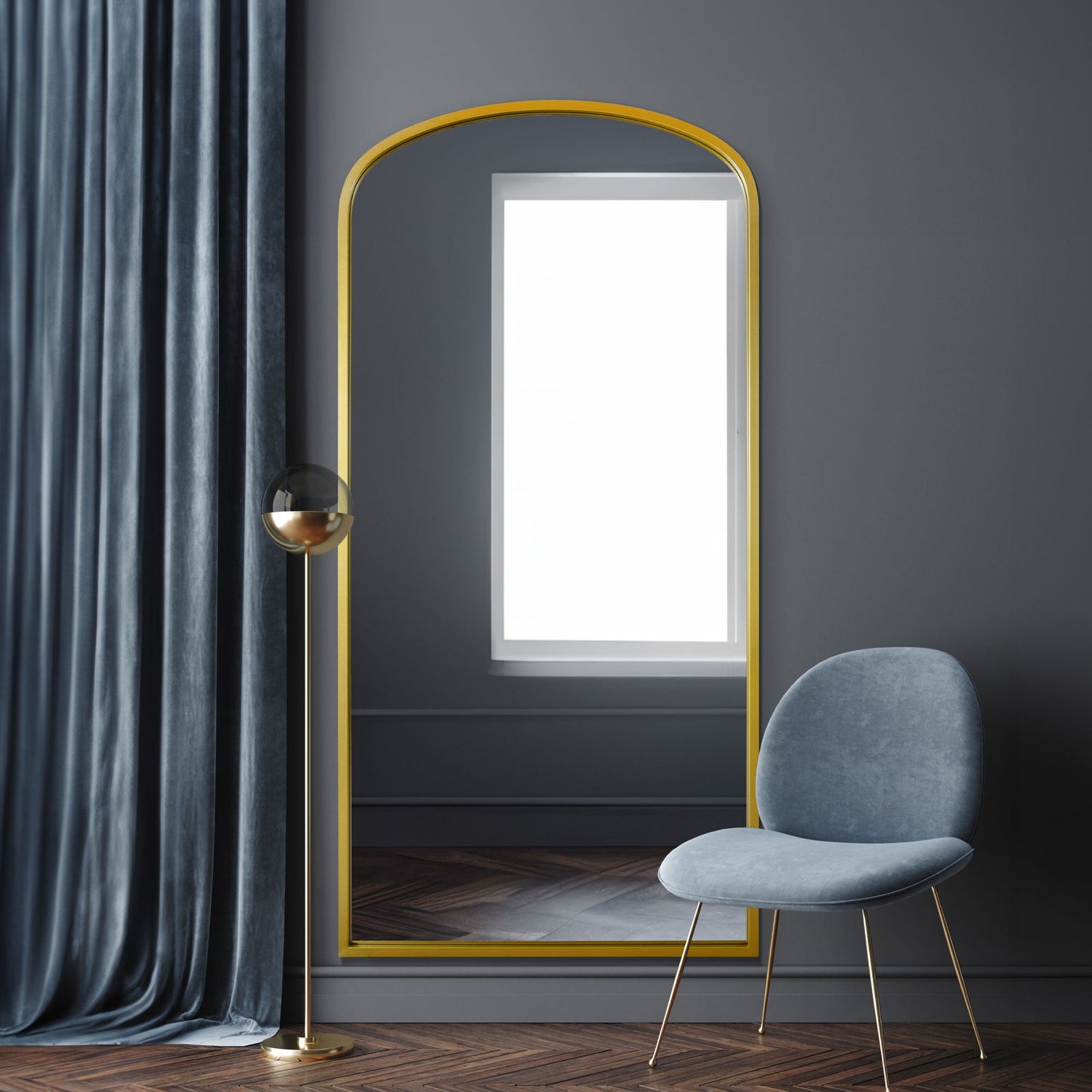 The Aurelia - Elegant Gold Arched Leaning Mirror 67"x33" (170x85CM)-2