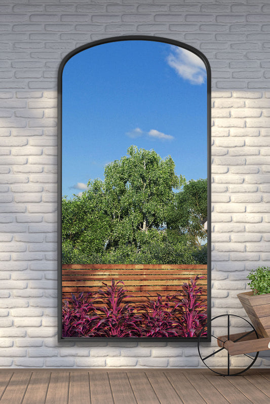 The Arched Elegance - 79"x39" (200x100CM) Black Metal Garden Wall Mirror-1