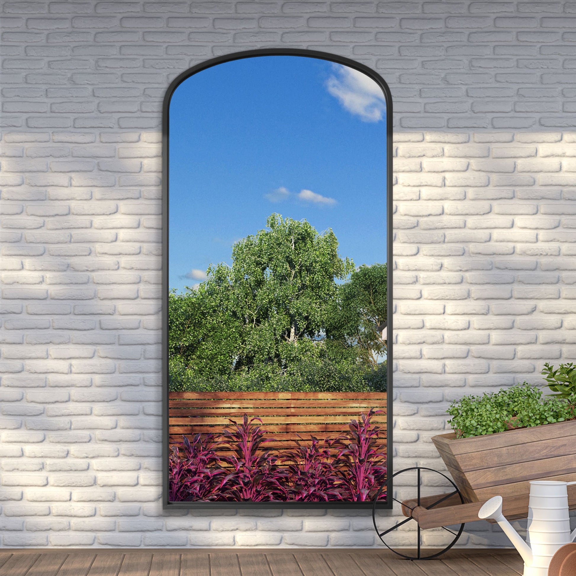 The Arched Elegance - 79"x39" (200x100CM) Black Metal Garden Wall Mirror-5