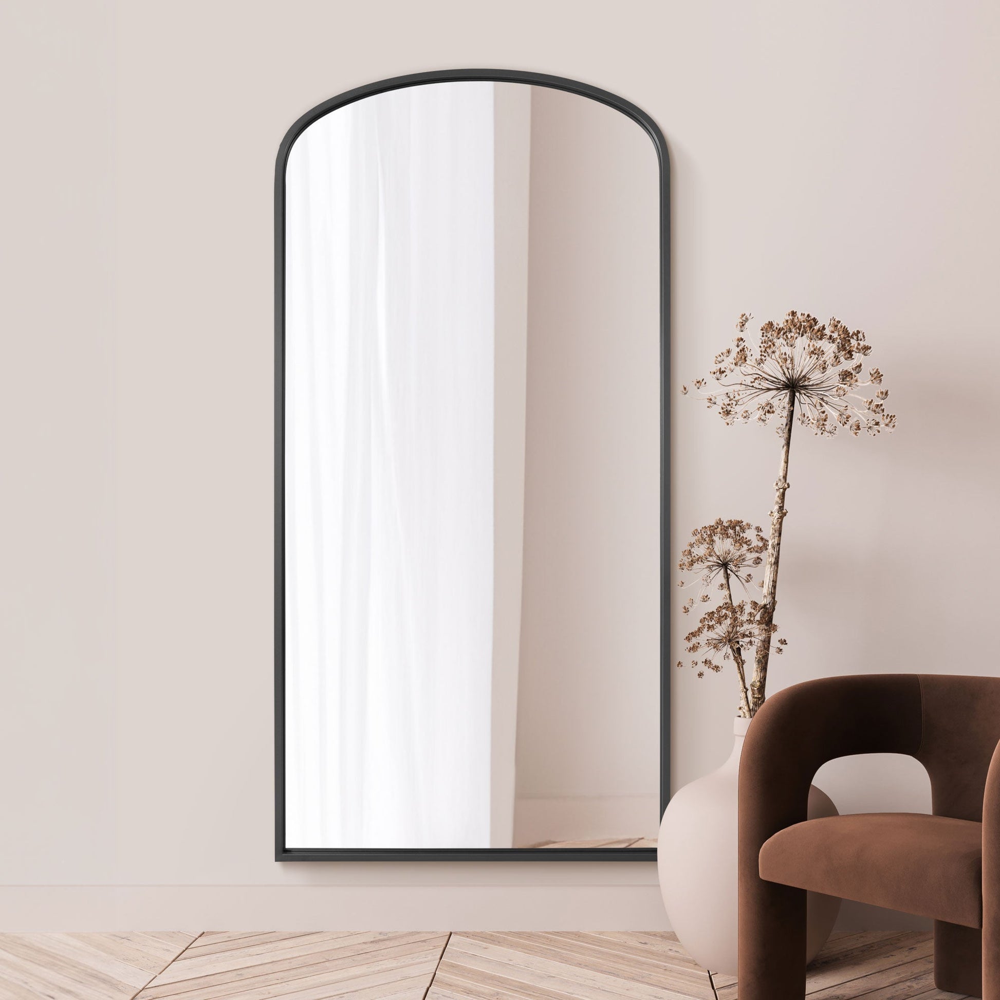 The Arched Elegance - 79"x39" (200x100CM) Black Metal Leaning Wall Mirror-3