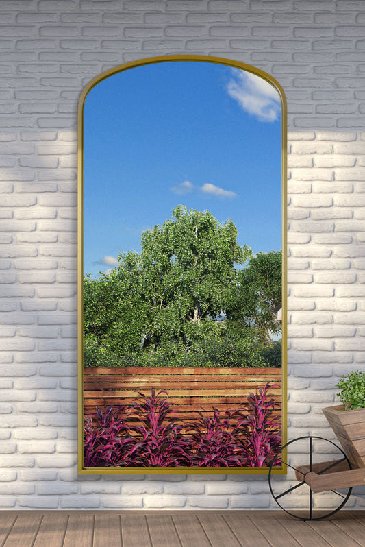 The Aurelia - Elegant Gold Arched Garden Wall Mirror 79"x39" (200x100CM)-1