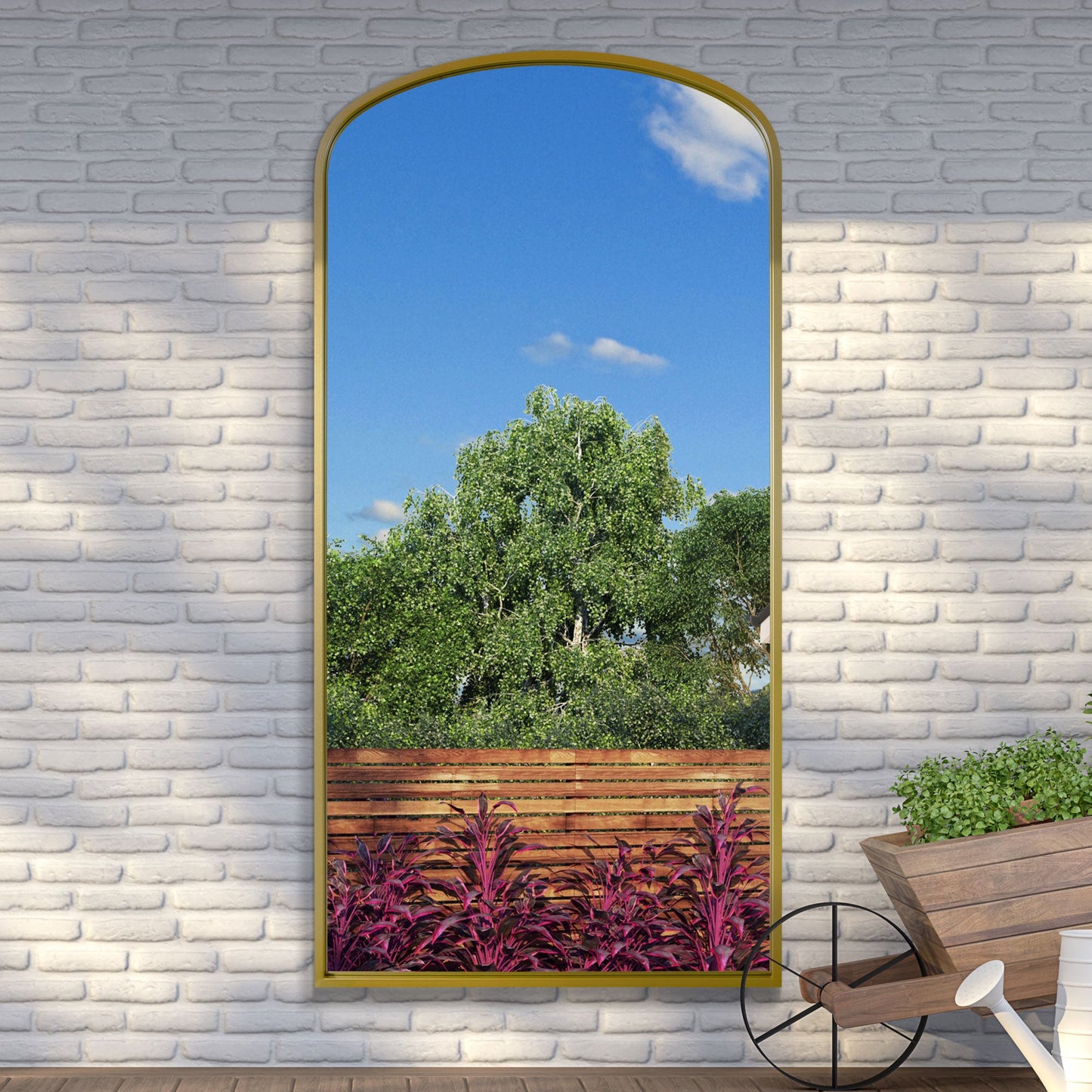 The Aurelia - Elegant Gold Arched Garden Wall Mirror 79"x39" (200x100CM)-5