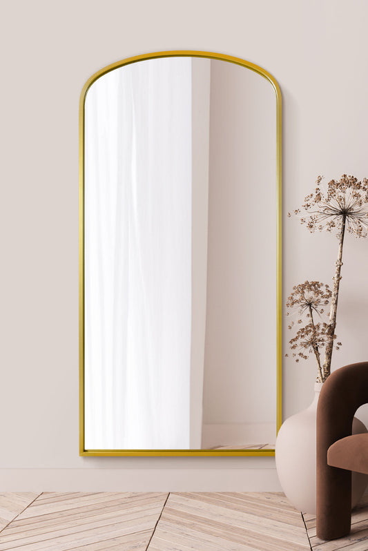 The Arched Elegance - 79"x39" (200x100CM) Gold Metal Leaning Wall Mirror-1