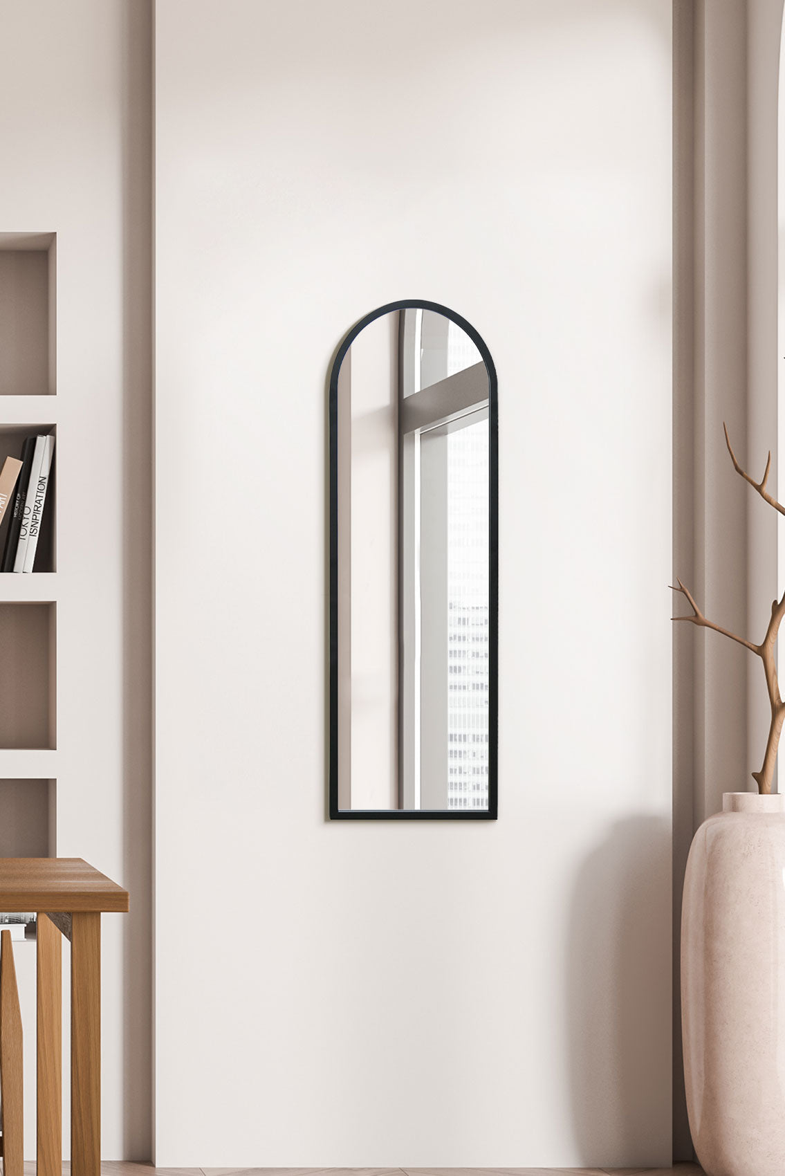 The Arched Elegance - 47" X 16" Black Metal Framed Wall Mirror (120CM X 40CM)-1