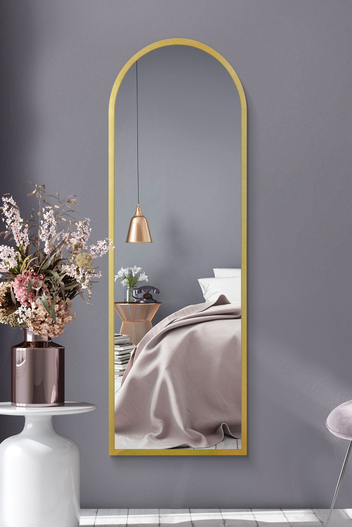 The Elegance - Gold Arched Leaning/Wall Mirror 63" X 21" (160CM X 53CM)-1