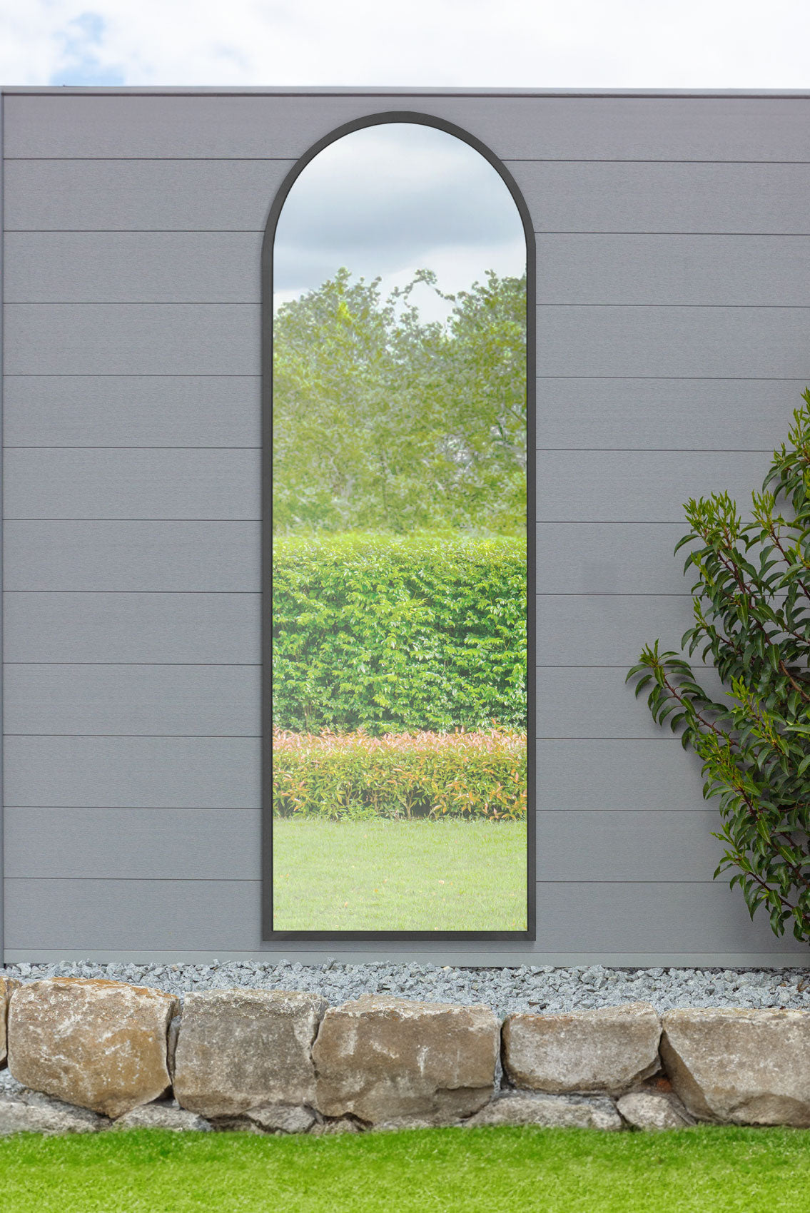 The Arcus - Elegant Arched Outdoor Mirror with Black Frame 71" X 24" (180CM X 60CM)-1