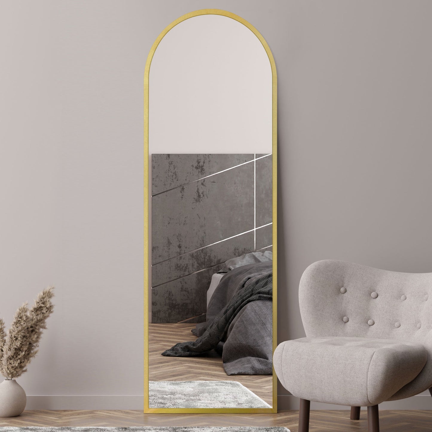 The Aurelia - Elegant Gold Arched Leaner/Walled Mirror 71" X 24" (180CM X 60CM)-2