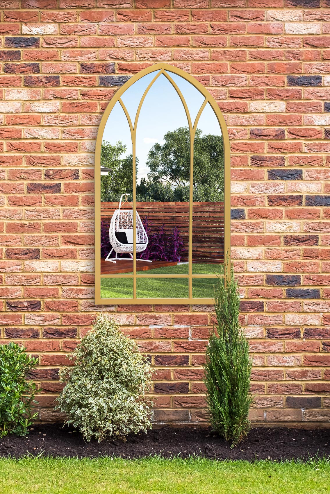 The Arcus Elegance - 32" X 19" Gold Metal Arched Garden Wall Mirror (83CM X 48CM)-1