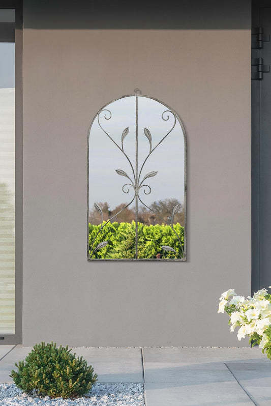 The Arcus - Arched Garden Mirror with Concrete Color Metal Frame, 31" x 18" (80 x 46CM)-1