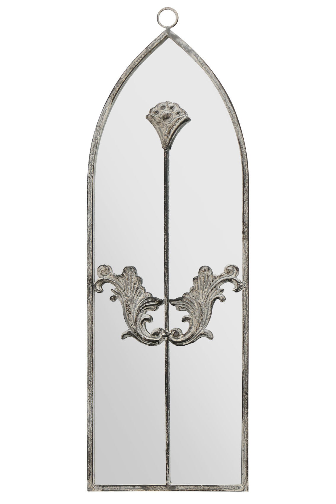 The Arcus - 24" x 8" (60 x 20CM) Arched Garden Mirror with Concrete-Colored Metal Frame-2