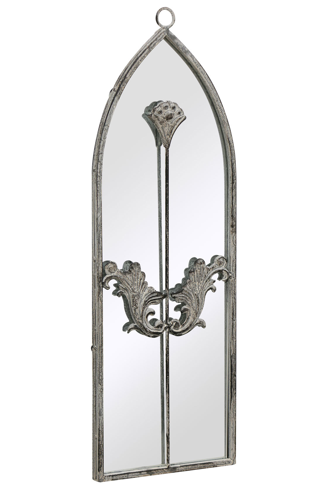 The Arcus - 24" x 8" (60 x 20CM) Arched Garden Mirror with Concrete-Colored Metal Frame-3