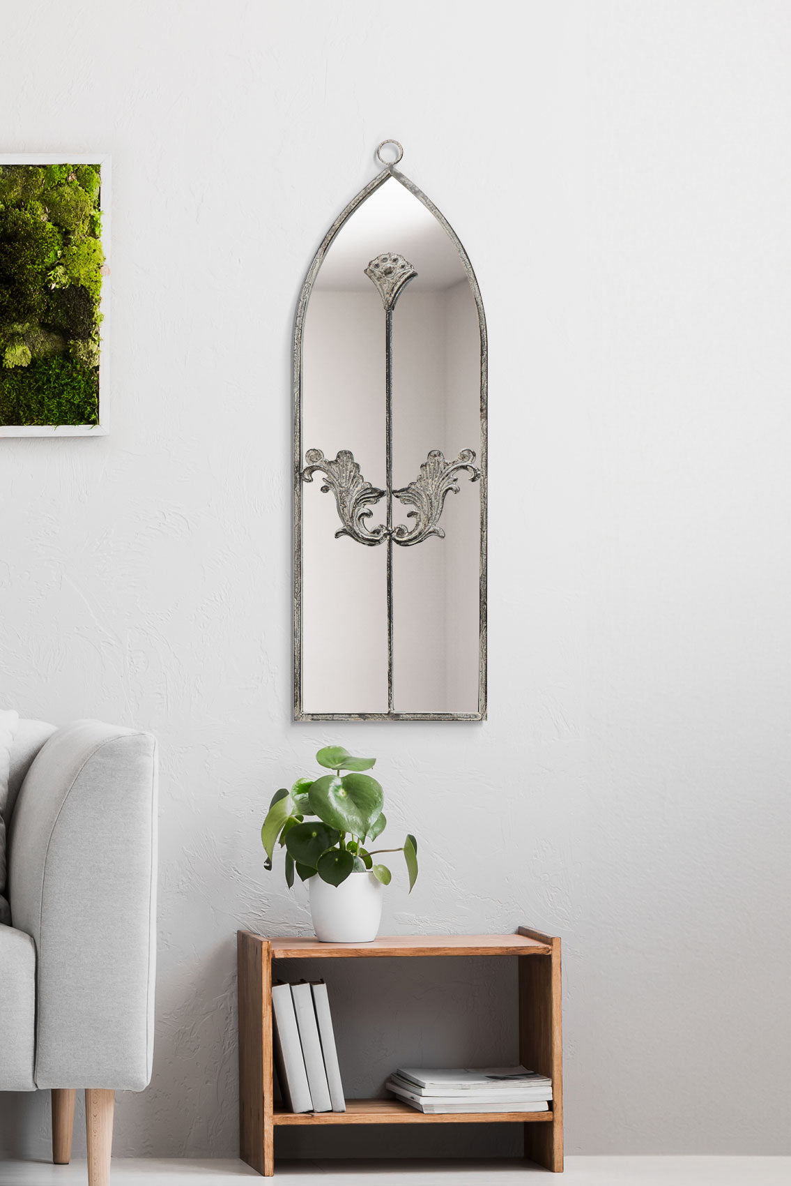 The Arched Elegance - 24"x 8" (60 X 20CM) Concrete Hue Metal Framed Wall Mirror-1