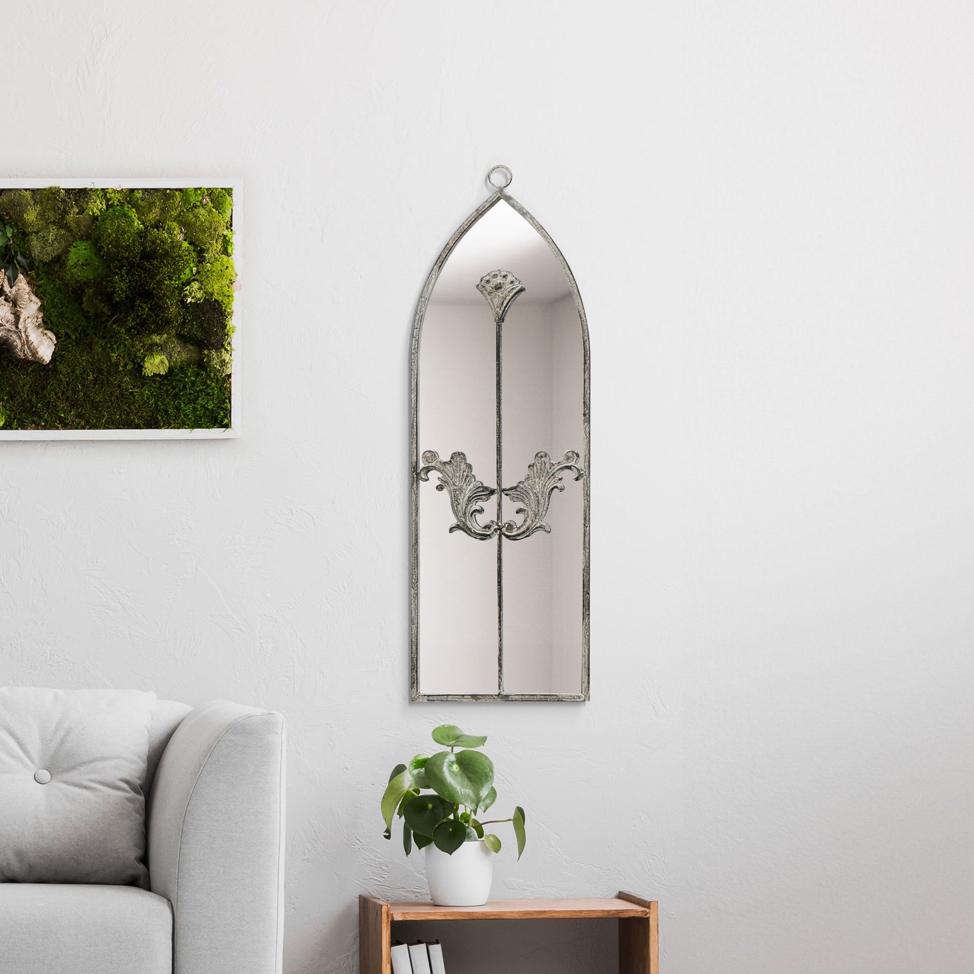 The Arched Elegance - 24"x 8" (60 X 20CM) Concrete Hue Metal Framed Wall Mirror-2