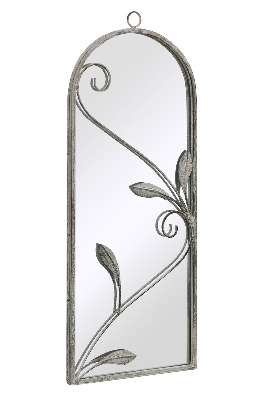 The Arcus - Arched Garden Mirror with Concrete Color Metal Frame, 25" x 9" (64 x 24CM)-3