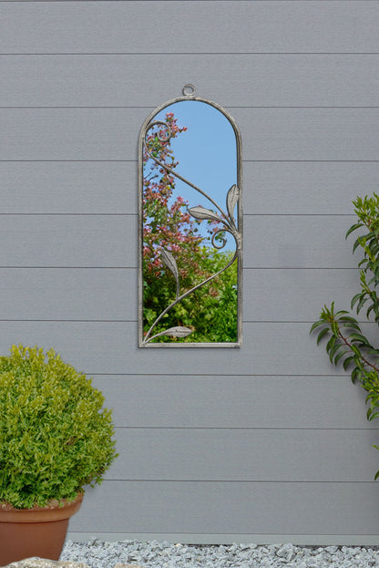 The Arcus - Arched Garden Mirror with Concrete Color Metal Frame, 25" x 9" (64 x 24CM)-1