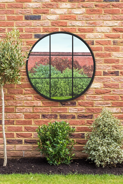 The Reflector - 31"x31" (80x80CM) Round Garden Wall Mirror with Sleek Black Metal Frame-1