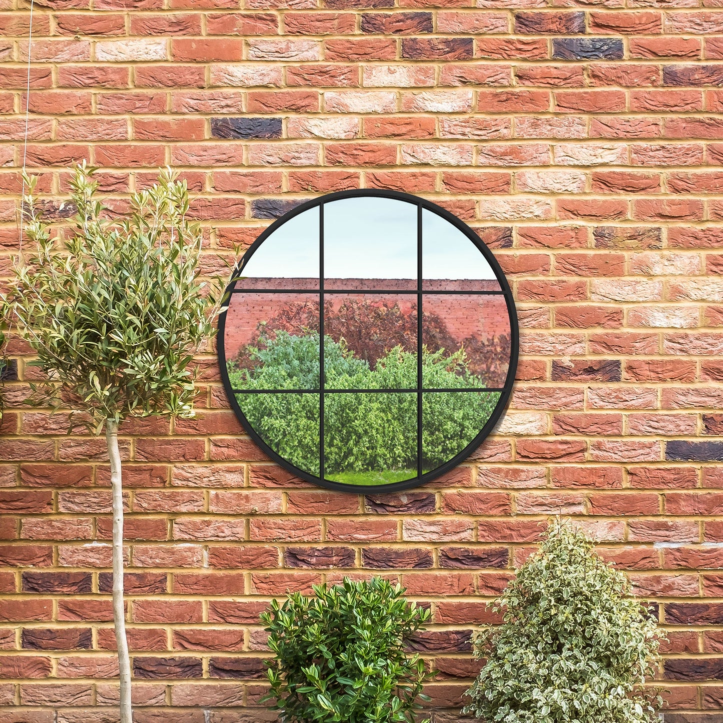 The Reflector - 31"x31" (80x80CM) Round Garden Wall Mirror with Sleek Black Metal Frame-5