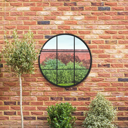 The Reflector - 31"x31" (80x80CM) Round Garden Wall Mirror with Sleek Black Metal Frame-5