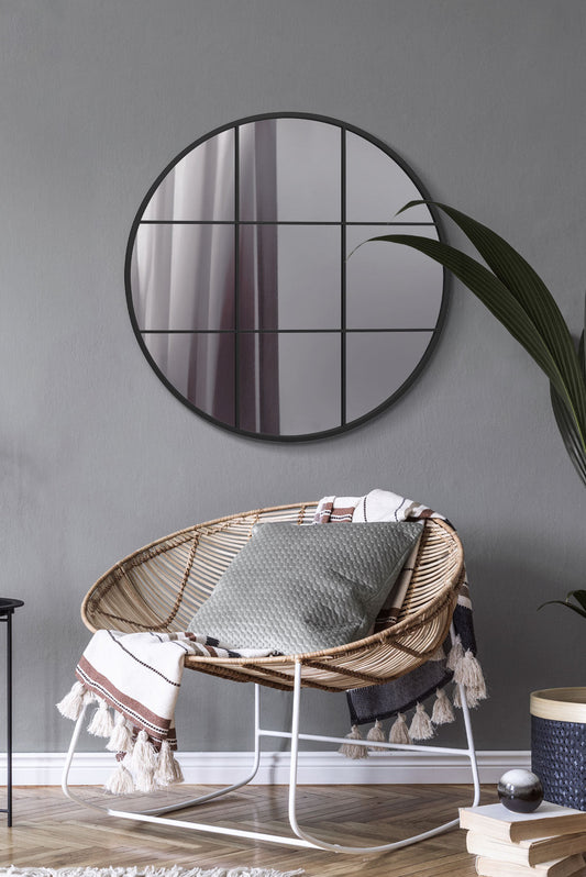 The Reflecto - 31" Diameter Black Metal Round Wall Mirror (80x80CM)-1