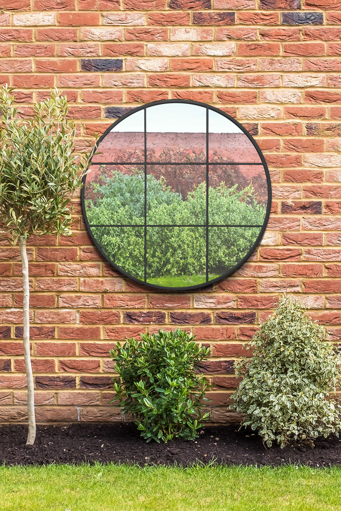 The Reflector - 39" x 39" (100x100CM) Round Garden Wall Mirror with Sleek Black Metal Frame-1