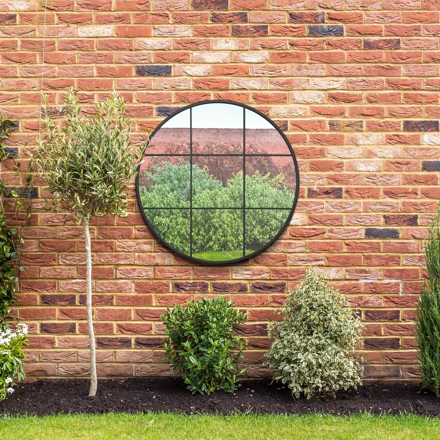 The Reflector - 39" x 39" (100x100CM) Round Garden Wall Mirror with Sleek Black Metal Frame-5