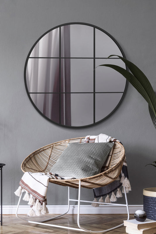 The Reflector - 39" Round Black Metal Framed Wall Mirror (100x100CM)-1