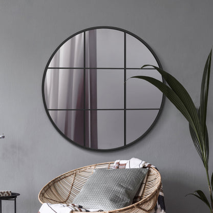 The Reflector - 39" Round Black Metal Framed Wall Mirror (100x100CM)-2