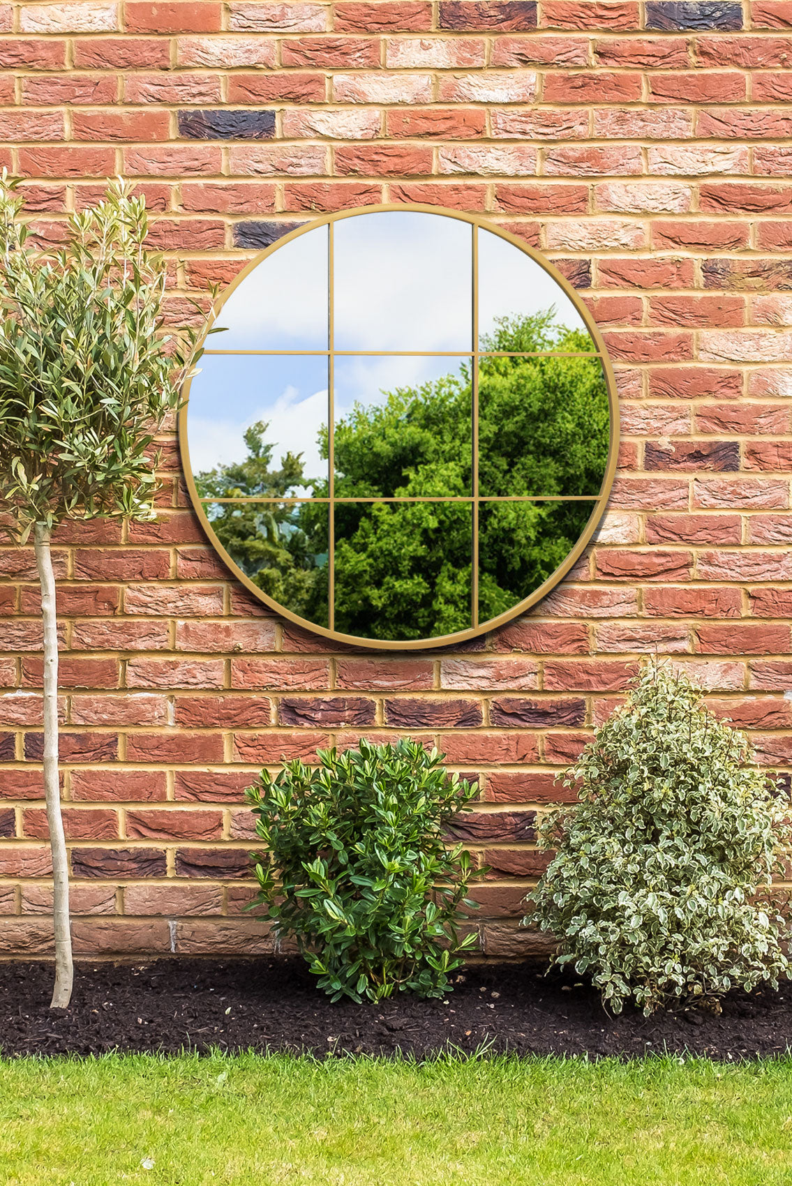 The Aurelia - 39" x 39" (100x100CM) Round Garden Wall Mirror with Elegant Gold Metal Frame-1